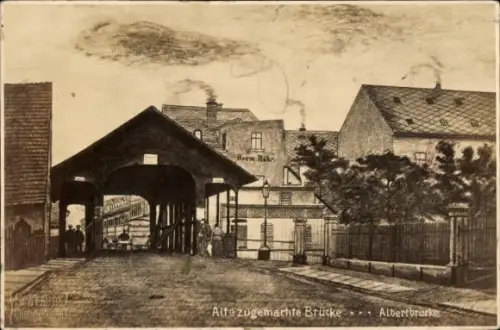 Ak Crimmitschau in Sachsen, Alte zugemachte Brücke, Albertbrücke