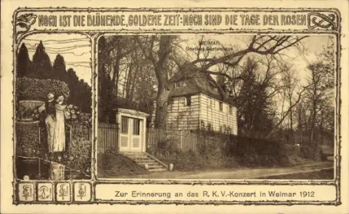 Ak Weimar in Thüringen, Goethes Gartenhaus, Erinnerung an das RKV-Konzert 1912