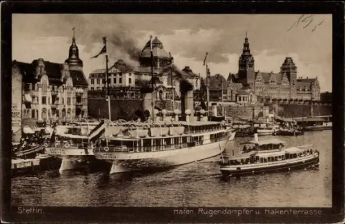Ak Szczecin Stettin Pommern, Hafen, Rügendampfer, Hakenterrasse