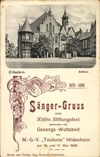 Ak Hildesheim in Niedersachsen, Rathaus, 30jähr. Stiftungsfest, MGV Teutonia, Mai 1909