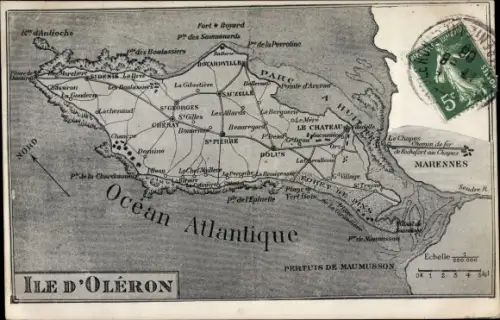 Landkarten Ak Ile d'Oléron Charente Maritime, Ocean Atlantique, Insel
