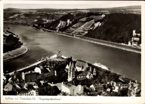 Ak Koblenz am Rhein, Fliegeraufnahme der Stadt mit Deutschem Eck