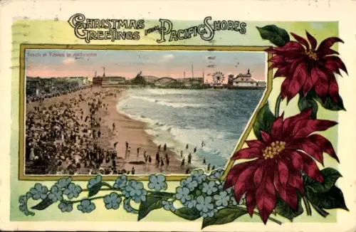Passepartout Ak Venice California USA, Strand im Winter, Frohe Weihnachten
