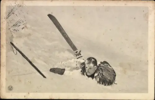 Ak Skifahrer im tiefen Schnee, Sport