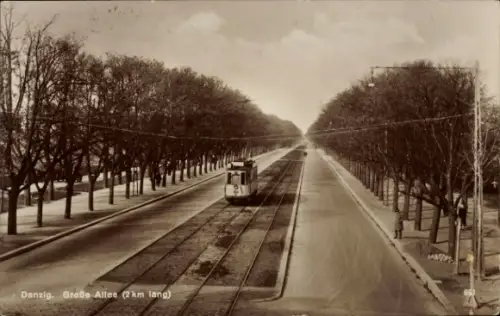 Ak Gdańsk Danzig, Große Allee, Straßenbahn