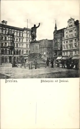 Ak Wrocław Breslau Schlesien, Blücherplatz mit Denkmal