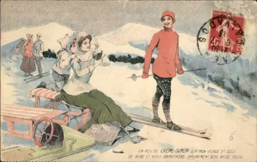 Ak Wintersport, Skiläufer, Werbung Creme Simon