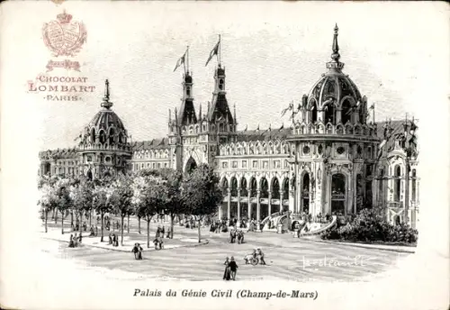 Künstler CPA Paris VII., Palais du Genie Civil, Champ de Mars, Reklame Chocolat Lombart