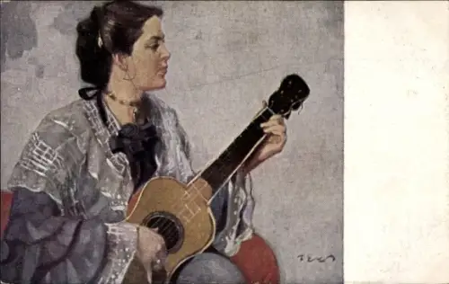 Künstler Ak Erler, Fr., Ein Lied, Frau mit Gitarre, Jugend Postkarte Serie  XXIII 6