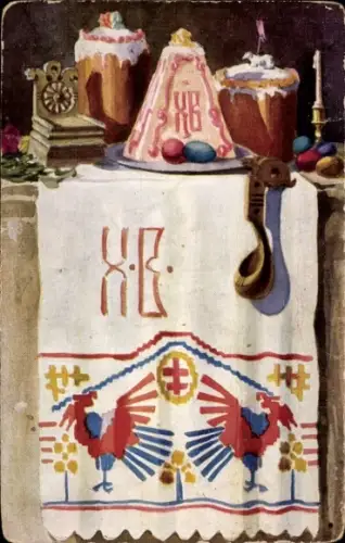Ak Russische Tracht, Gebäck, Essen, Serviette