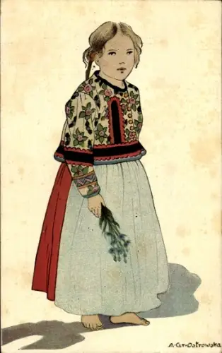 Künstler Ak Ostrowska, A. G., Mädchen in polnischer Tracht