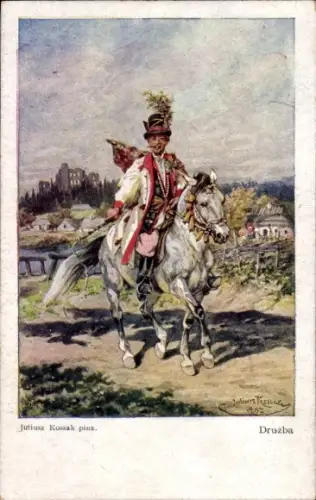 Künstler Ak Kossak, Juliusz, Druzba, Trauzeuge, Polnischer Reiter auf seinem Pferd