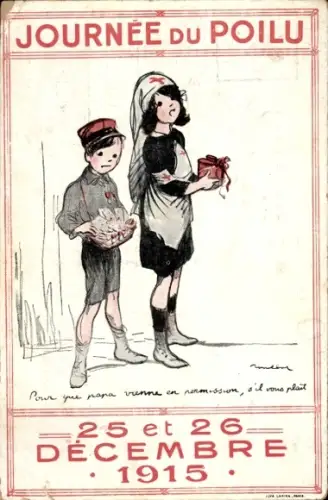 Künstler Ak Poulbot, Soldatentage 25. u. 26. Dezember 1915, Kinder sammeln für das Rote Kreuz