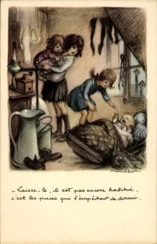 KünstlerAk Poulbot, Francisque, Kinder, weinendes Kleinkind, Ligue nationale contre le taudis