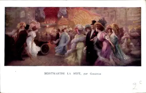 Künstler Ak Paris XVIII. Montmartre, Moulin Rouge bei Nacht, von Gallelli