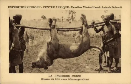 Ak L'Oubangui Chari Zentralafrikanische Republik, Croisiere Noire, Chasse au lion, Mission Haardt