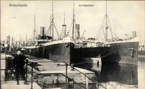 Ak Bremerhaven, Dampfer im Kaiserhafen