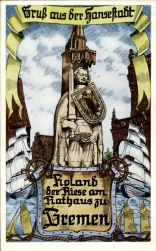 Ak Hansestadt Bremen, Roland, der Riese am Rathaus