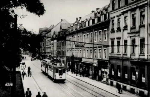 Foto Ak Chemnitz in Sachsen, Straßenpartie, Straßenbahn