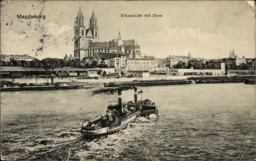 Ak Magdeburg in Sachsen Anhalt, Elbe, Dom, Dampfer