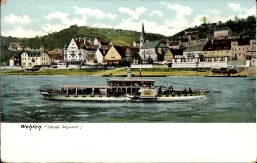 Ak Wehlen an der Elbe Sächsische Schweiz, Raddampfer