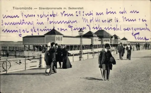 Ak Ostseebad Travemünde Lübeck,  Strandpromenade, Badeanstalt