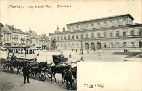 Ak München, Max Joseph Platz, Redidenz, Kutsche, Tram