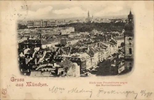 Ak München, Blick vom Petersturm gegen das Maximilianeum
