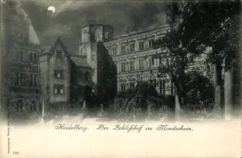 Mondschein Ak Heidelberg am Neckar, Schlosshof bei Nacht