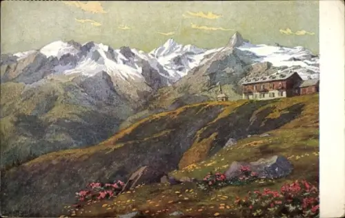 Ak Zell am See in Salzburg, Schmittenhöhe, Hotel Schmittenhöhe, 1968 m, Blick in die Hohen Tauern