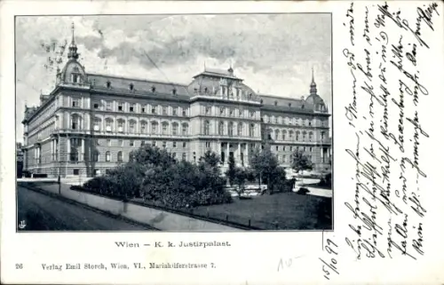 Ak Wien 1 Innere Stadt,  K. k. Justizpalast, Verlag Emil Storch, Mariahilferstrasse 7