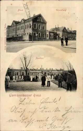 Ak Riesa an der Elbe Sachsen, Garnisonlazarett, Pavillon, Verwaltung