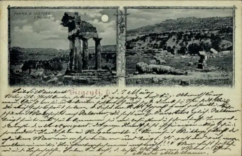 Mondschein Ak Girgenti Agrigent Sicilia, Tempio di Castore
