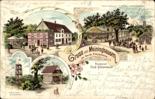 Litho Meininghausen Ennepetal im Ruhrgebiet, Restaurant Ferd. Hülsenbeck, Aussichtsturm