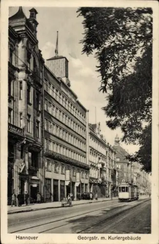 Ak Hannover in Niedersachsen, Georgstraße mit Kuriergebäude, Tram