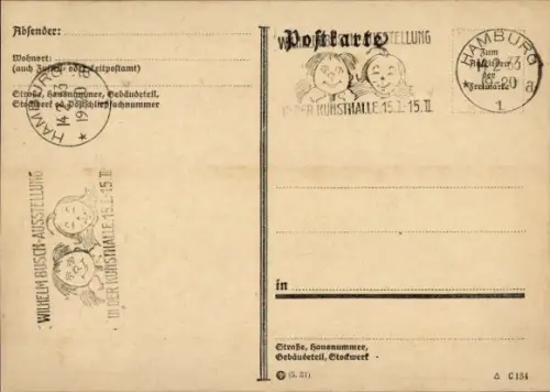 Ak Hamburg, Stempel, Wilhelm Busch-Ausstellung