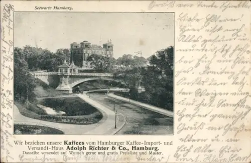 Ak Hamburg Mitte St. Pauli, Seewarte, Werbung, Kaffee, Adolph Richter & Co.