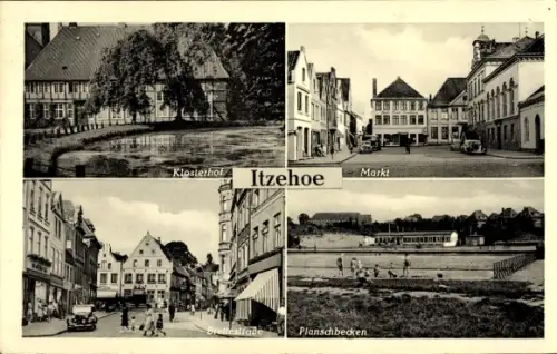 Ak Itzehoe in Schleswig Holstein, Klosterhof, Markt, Breitestraße, Planschbecken