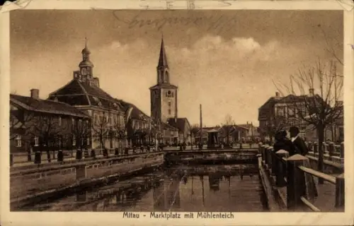 Ak Jelgava Mitau Lettland, Marktplatz, Mühlenteich