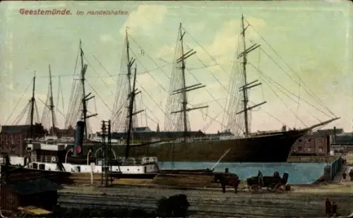 Ak Geestemünde Bremerhaven, Im Handelshafen, Segelschiffe