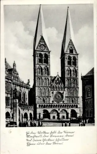 Ak Bremen, Dom, Passanten, Marktplatz, Zwillingstürme, Front