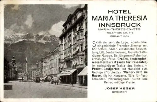 Ak Innsbruck in Tirol, Hotel Maria Theresia
