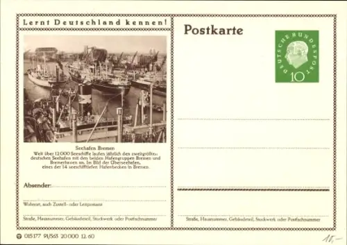 Ganzsachen Ak Hansestadt Bremen, Seehafen
