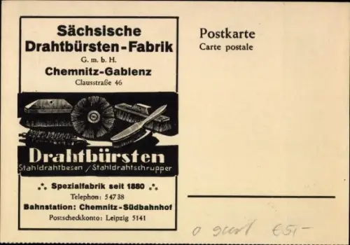 Ak Gablenz Chemnitz in Sachsen, Sächsische Drahtbürsten Fabrik GmbH, Clausstraße 46