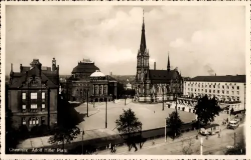 Ak Chemnitz in Sachsen, Blick auf den Marktplatz mit Kirche und Rathaus