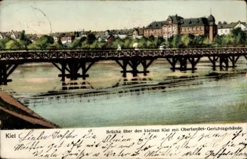 Ak Düsternbrook Kiel,  Brücke über den kleinen  Oberlandes-Gerichtsgebäude
