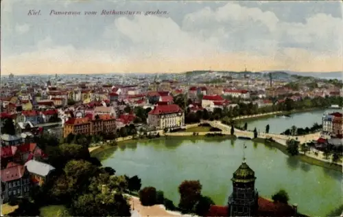 Ak Kiel, Panorama, Blick vom Rathausturm