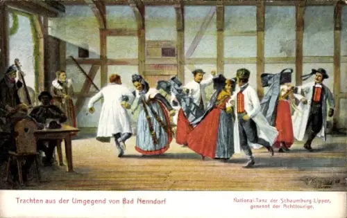 Künstler Ak Trachten aus der Gegend von Bad Nenndorf, Nationaltanz der Schaumburg Lipper