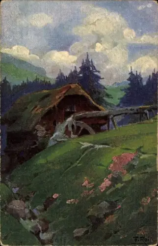 Künstler Ak Reiss, Fritz, Sommer im Schwarzwald, Landschaft mit Wassermühle