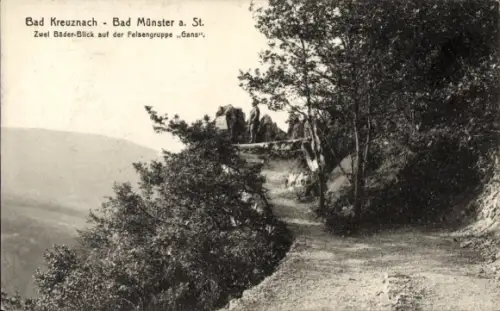 Ak Bad Münster am Stein Bad Kreuznach an der Nahe, Zwei Bäder Blick auf der Felsengruppe Gans